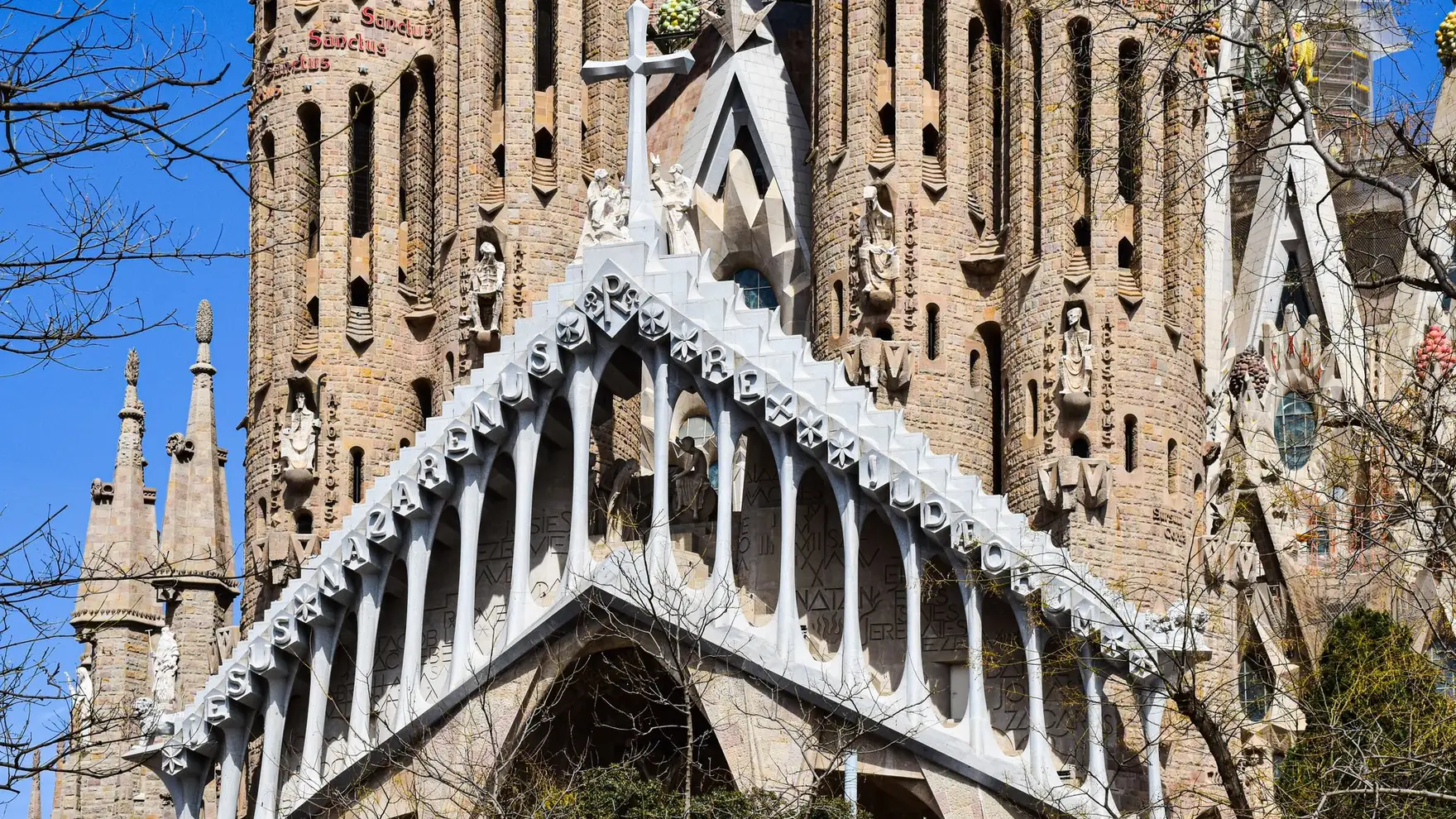 Close-up of the Sagrada Familia's intricate facade showcasing Gothic architecture in Barcelona
