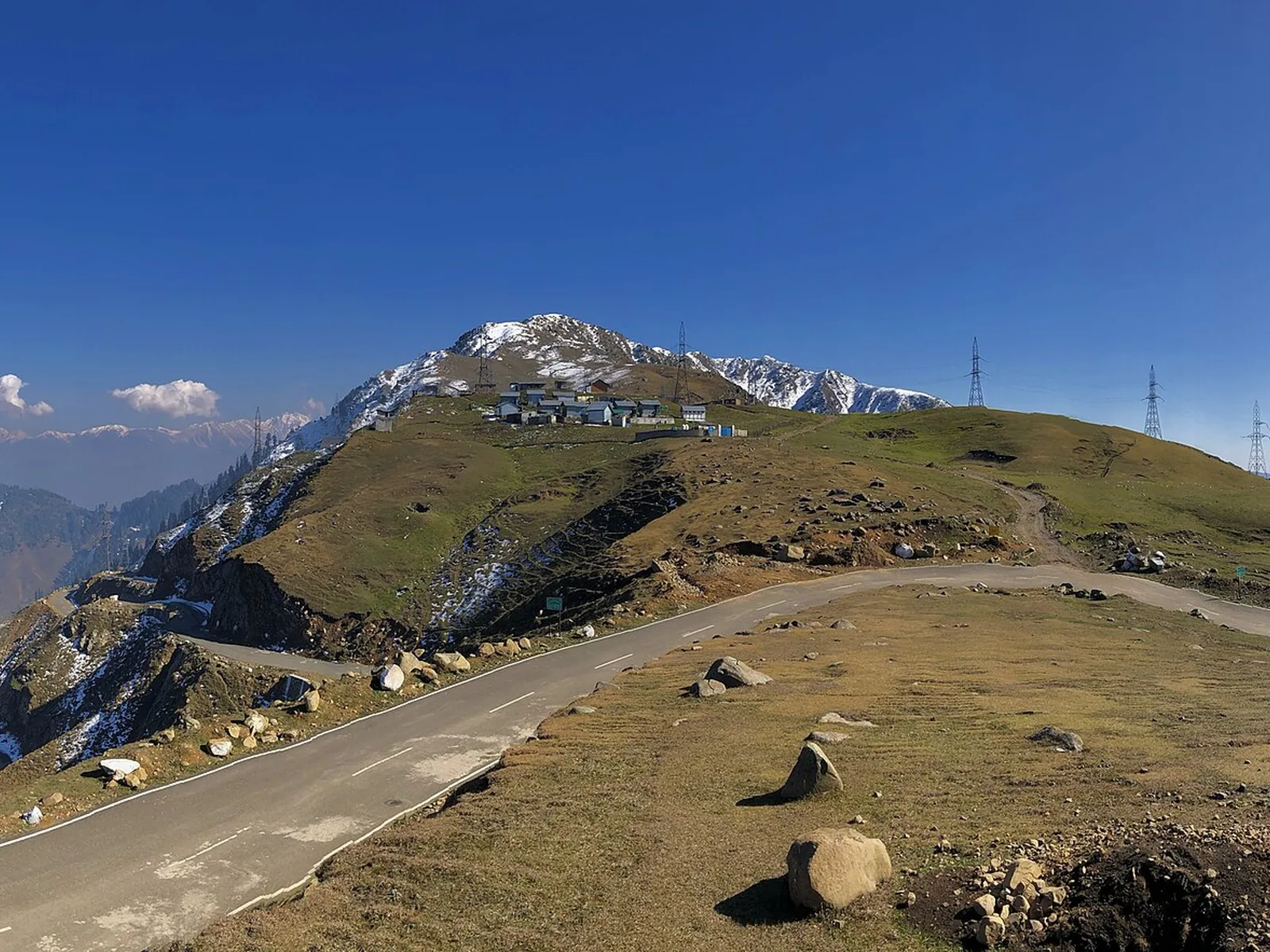 Panoramic view from the Banihal pass. The pass connects the mountainous Jammu region with the Vale of Kashmir in the Western Himalayas of India. The Jammu regio