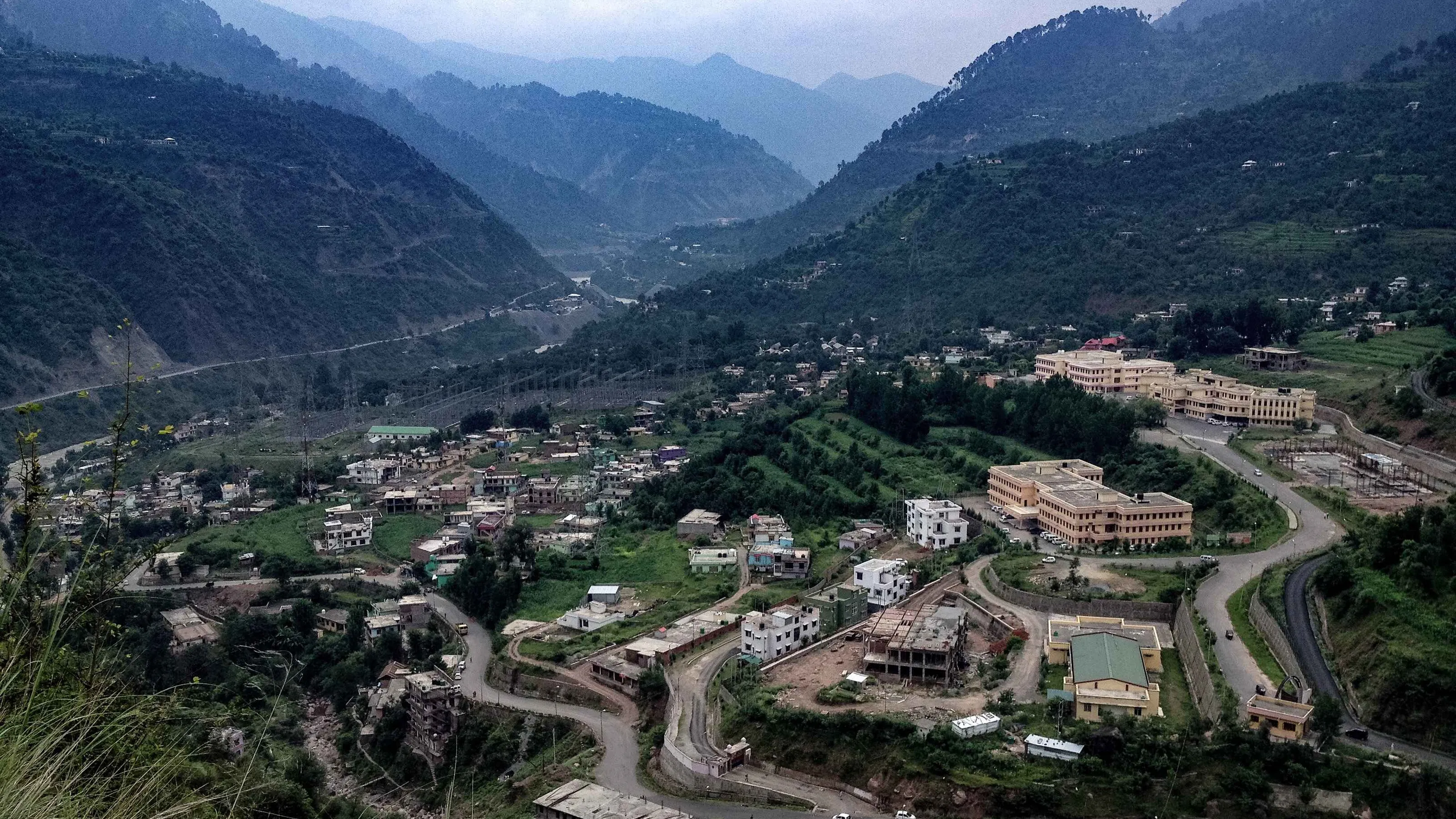 The Chenab valley town of Maitra and its river bend, on the NH44 corridor through Ramban district