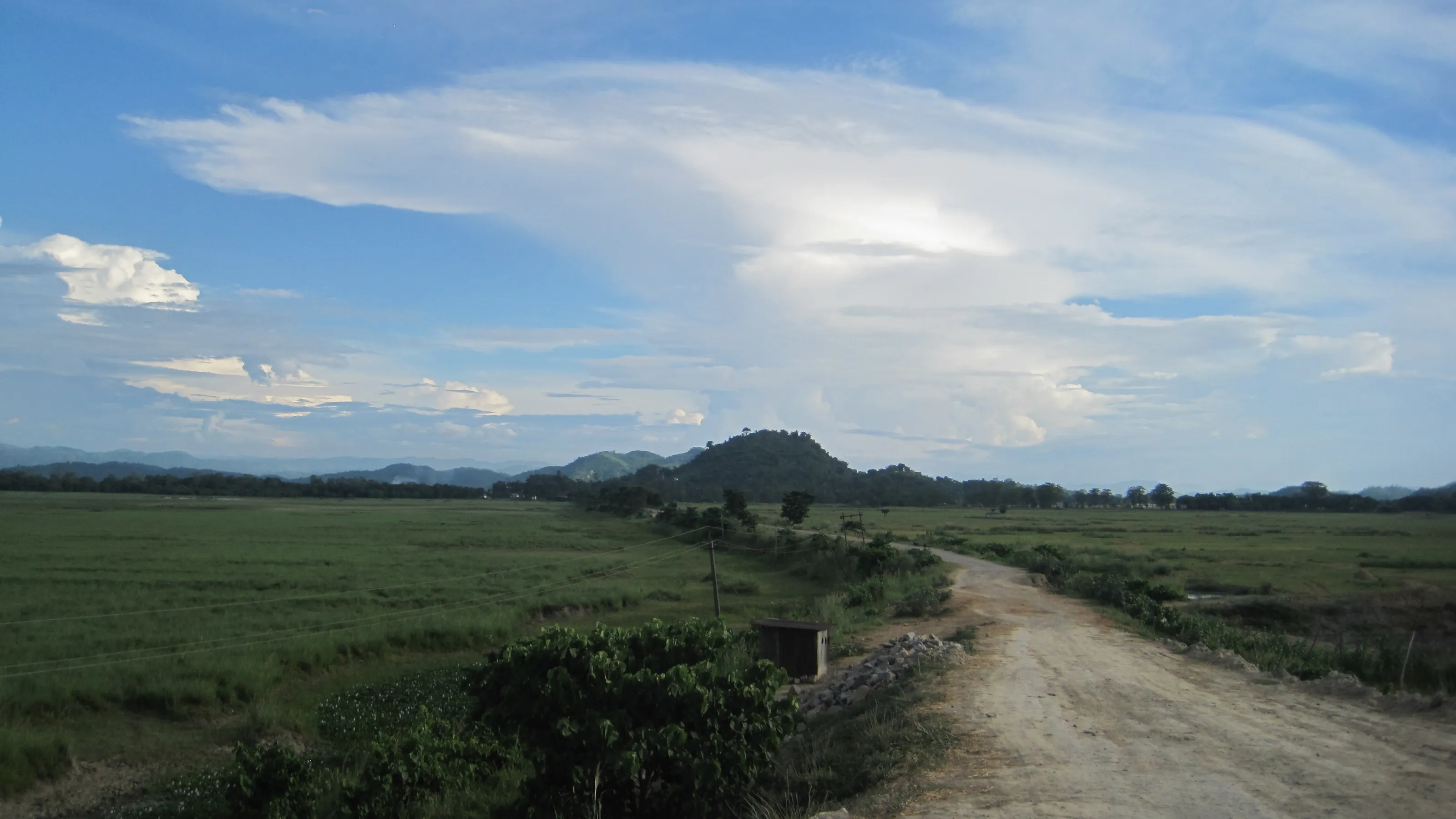 A road between fields near Mayong village, Assam