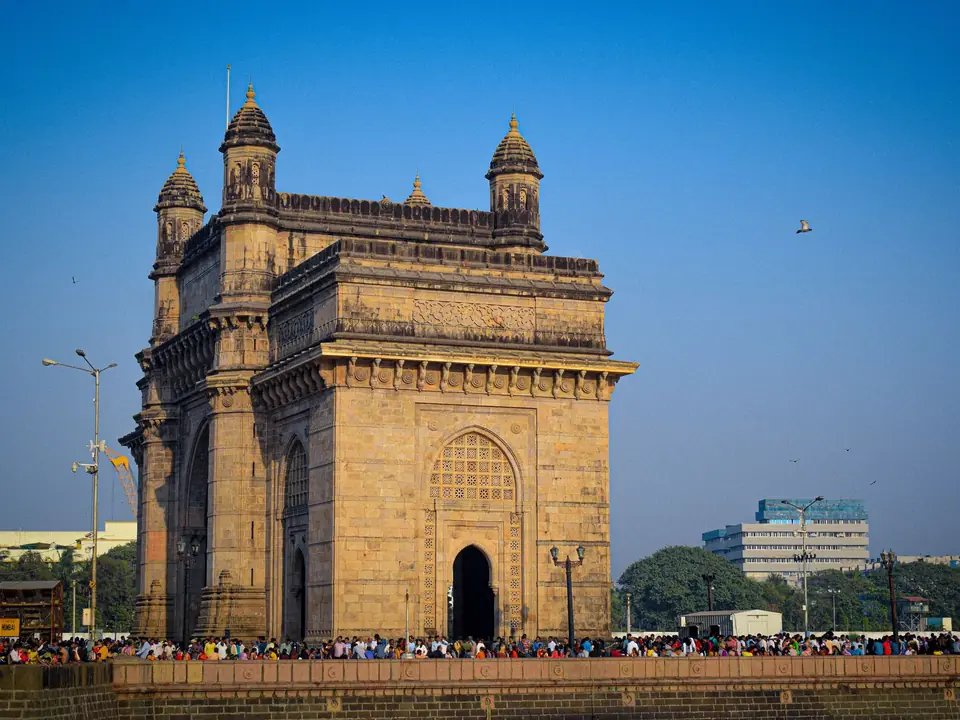 The iconic Gateway of India in Mumbai, a popular tourist attraction and historical landmark, on a sunny day