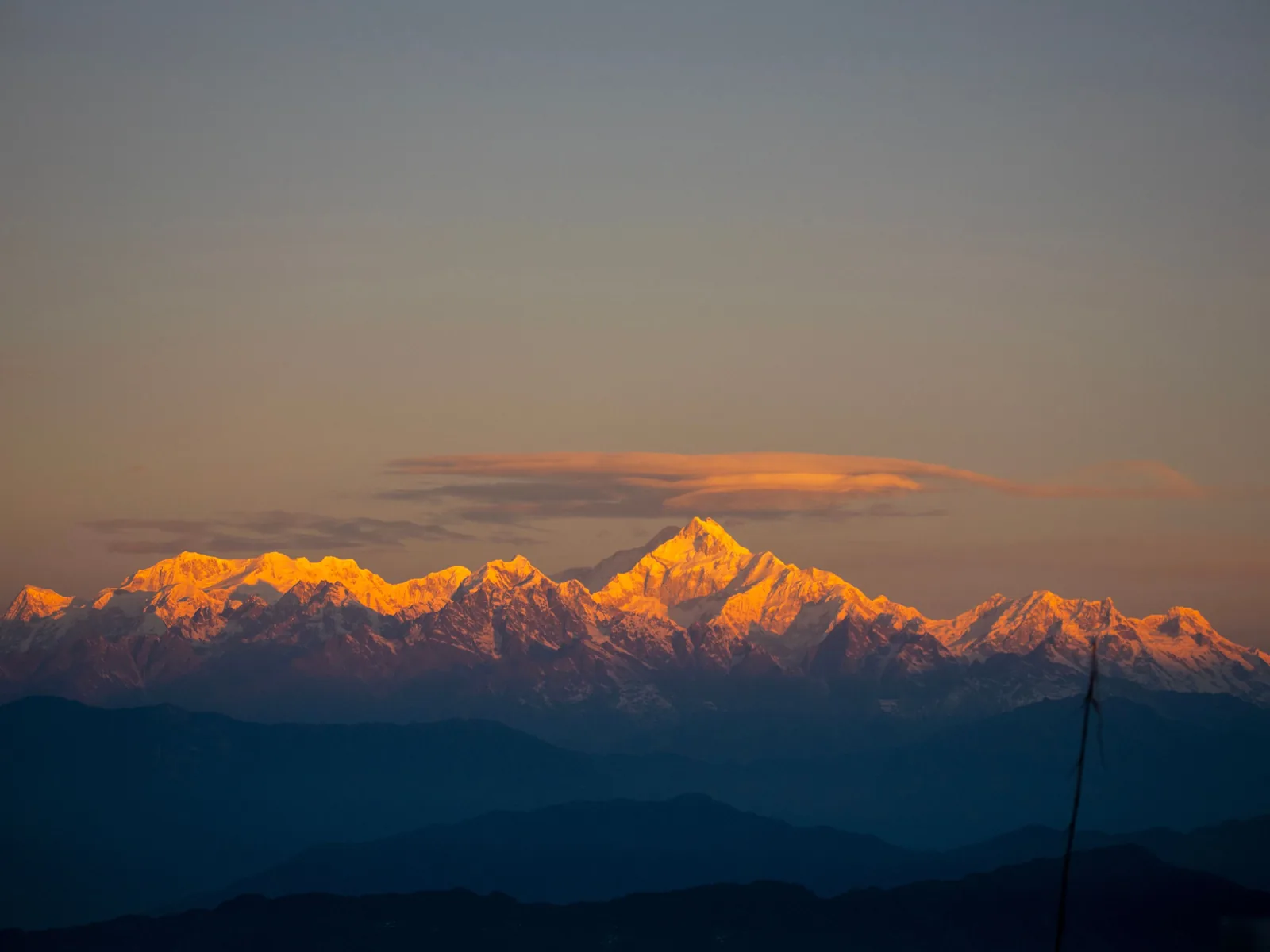 Stunning view of Kanchenjunga mountains at sunrise, captured from Rishop, India