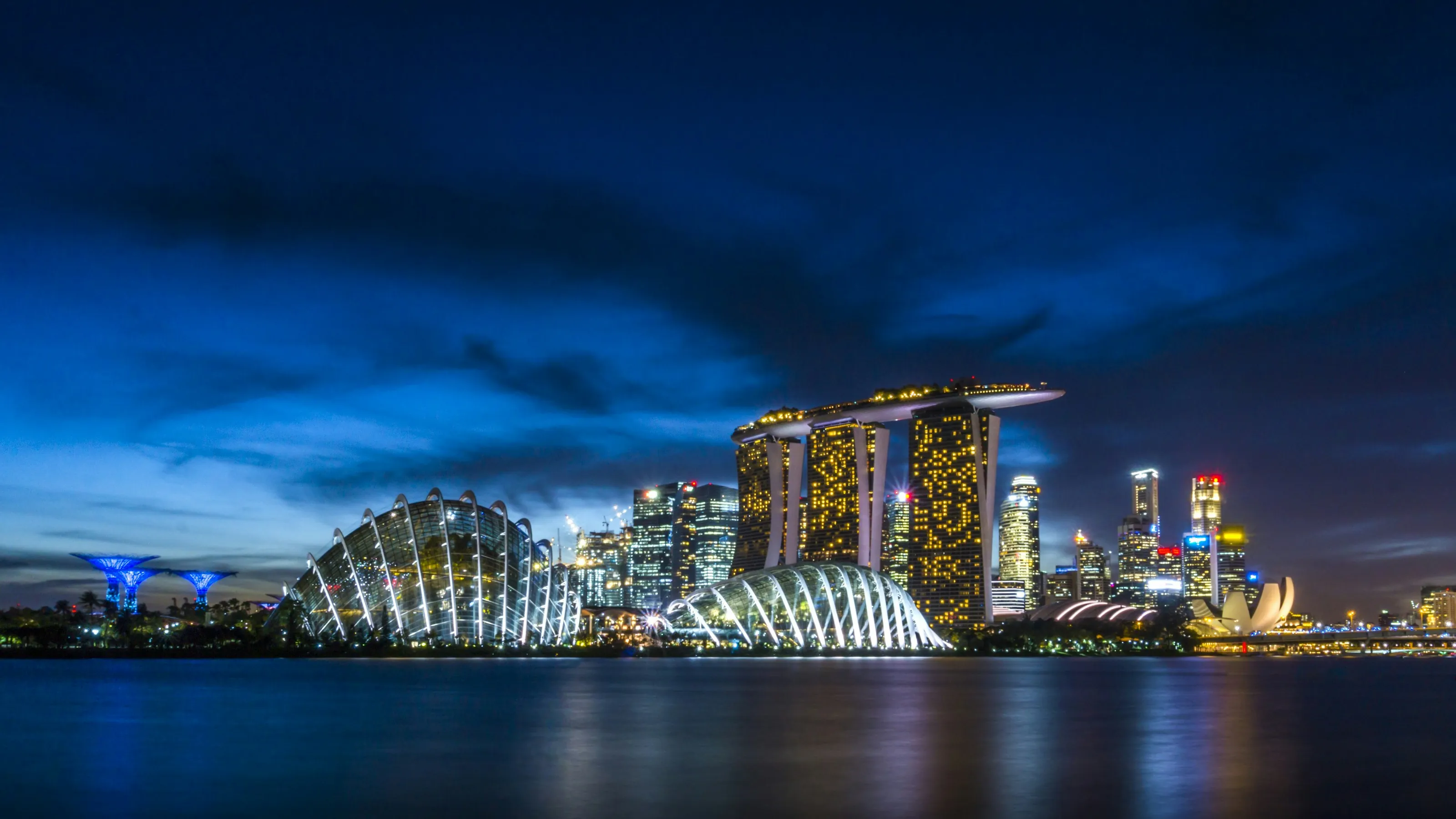 Marina Bay Sands and the Supertrees at blue hour, Singapore