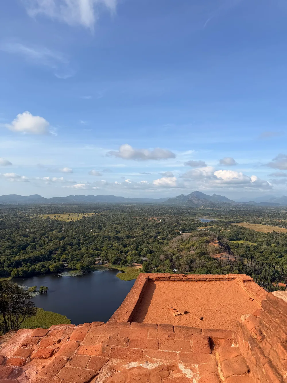 Looking down from Sigiriya's summit terrace over the moated gardens below